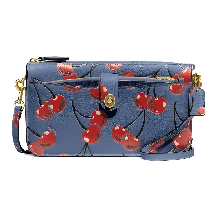

Coach Noa 21 Leather Cherry Print Messenger Bag Women bags Blue CA799-B4D61 Basic Set (Bag+Dust Bag)
