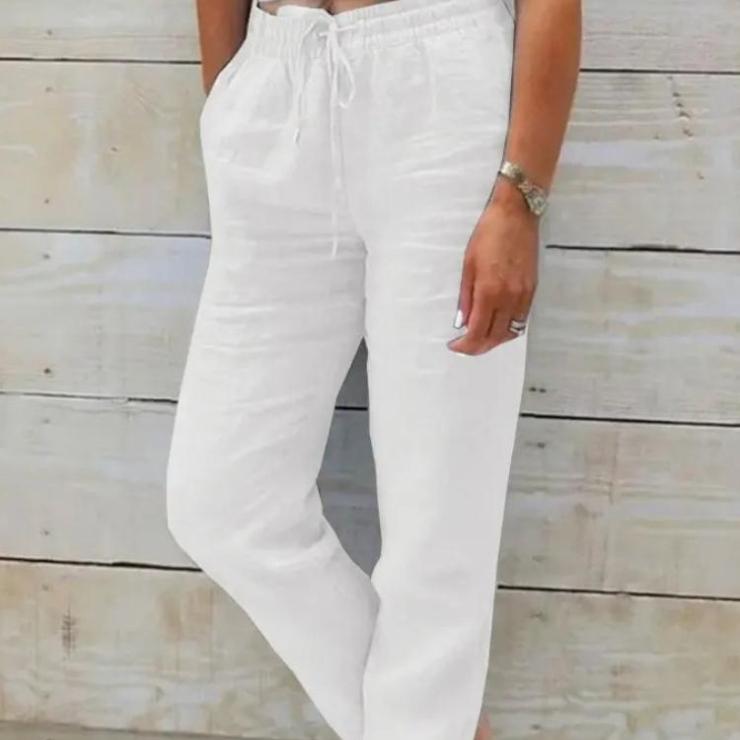 

Женские летние брюки с эластичной талией, карманами и широкими штанинами, длиной девять точек, EMA 5XL белый