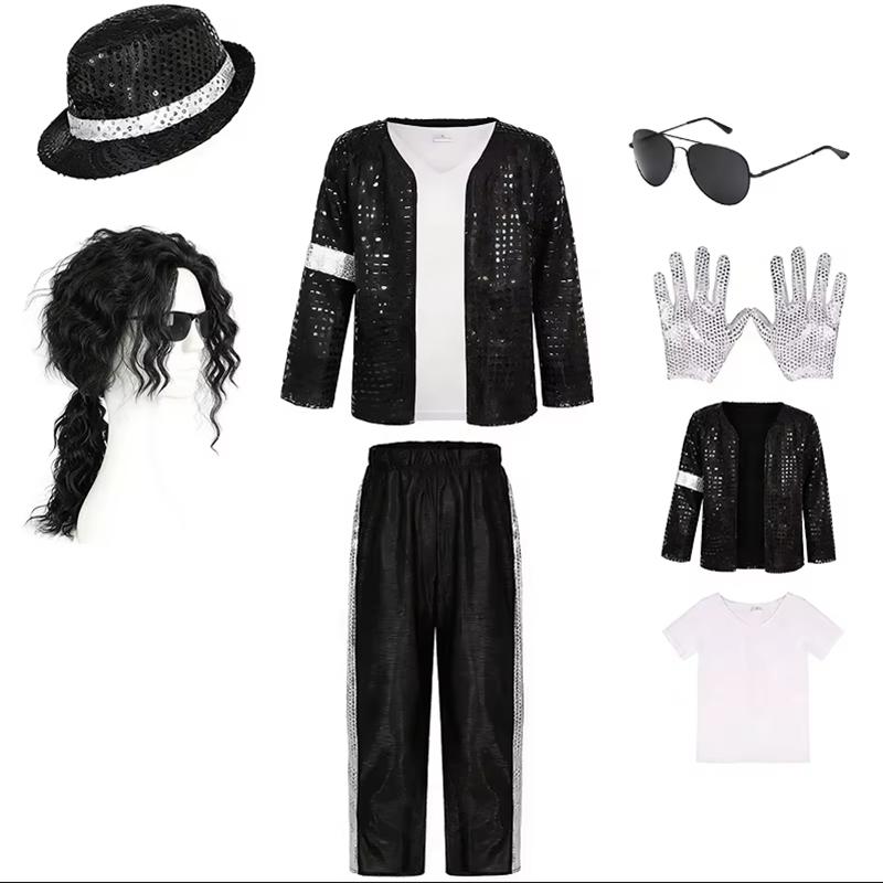 Kids Boys Michael Jackson Cosplay Birthday Party Dance Performance Costume Children Halloween Party Pop Star Outfits Full Set