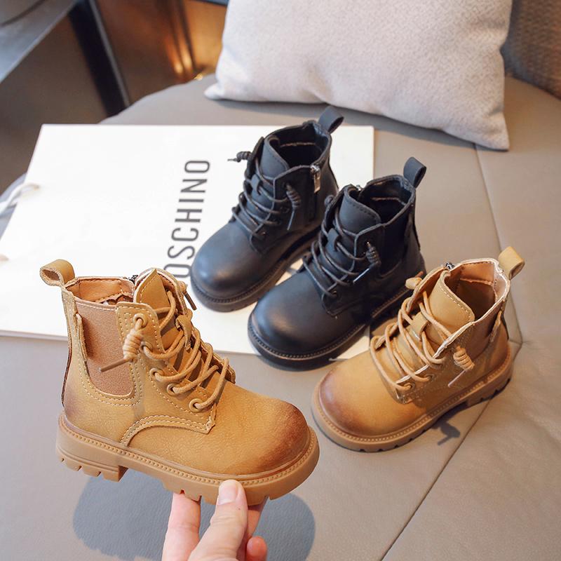 Children Fashion Boots Non-slip Kids Ankle Boots Causal Thick Bottom Girls Short Leather Boots All Match All Match Size 26-36