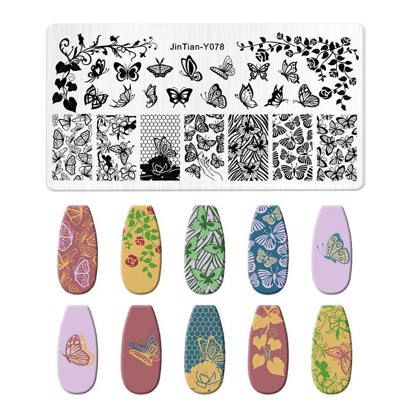 12*6cm Nail Stamping Plates Rose Butterfly Nail Art Plate Stainless Steel Nail Design Stencil Tools DIY Printing Design Stamp