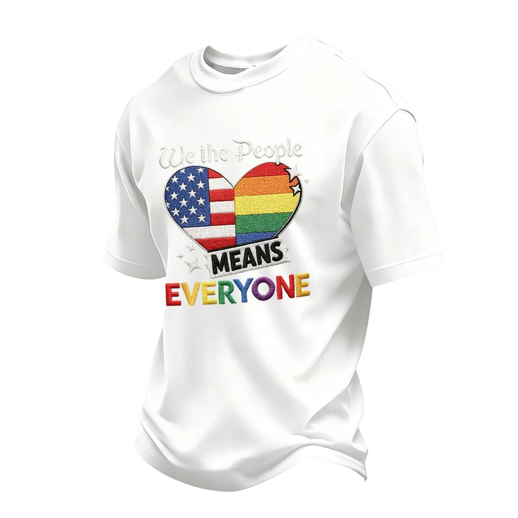Men's Casual Short Sleeve Crew Neck T-Shirt with Patriotic Heart Print and Lettering Graphic for Everyday Wear