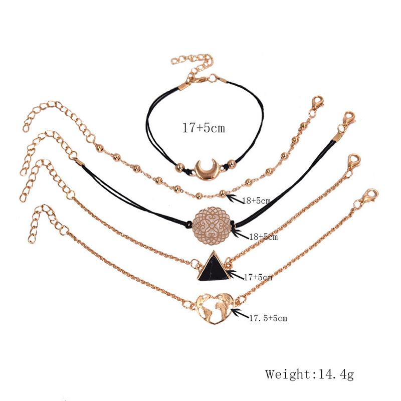 

Bohemian Black Rope Chain Bracelet Set Forwomen Aircraft Shell Moon Heart Bangle