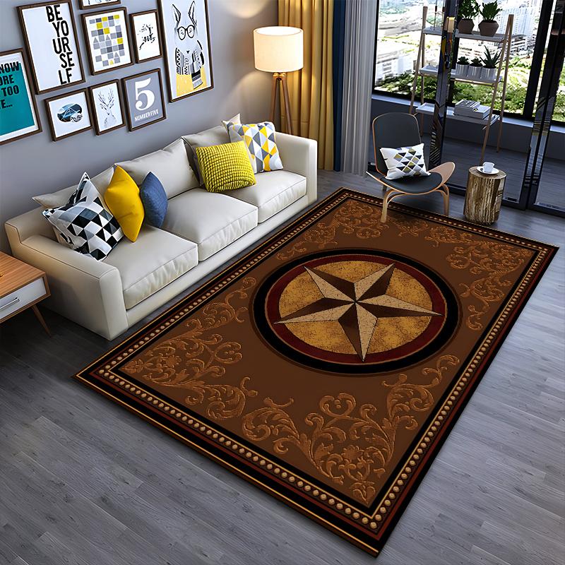 Brown Star Pattern Rug Design Non-slip rug suitable for living room and bedroom sofas.