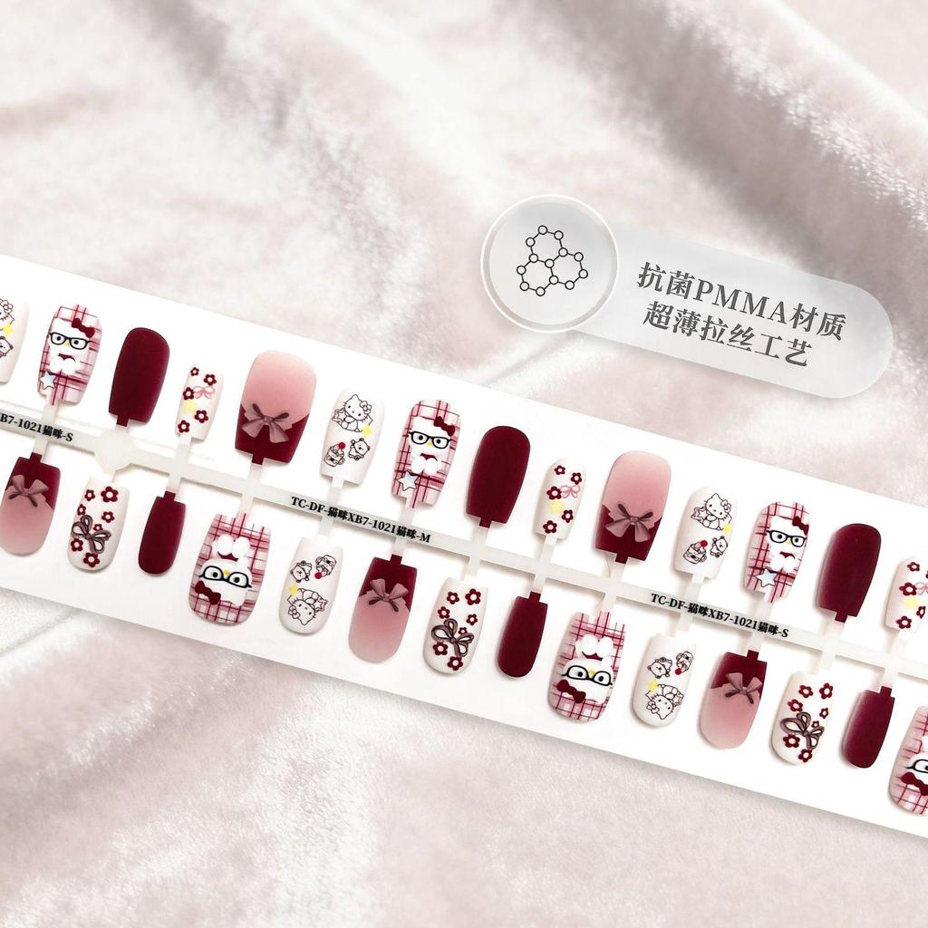 Chinese Style Cartoon Cherry Red Short Wearable Nails for New Year