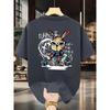 Men's Summer 100% Pure Cotton Fashionable Casual Loose Black Rabbit Cartoon Pattern Printed Round Neck Short Sleeved T-shirt Top