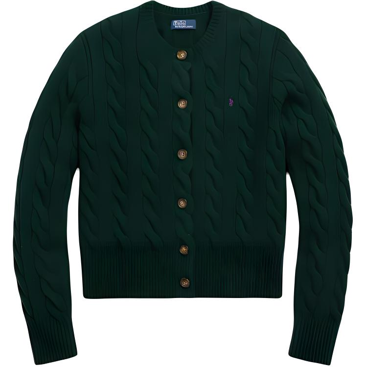 

Polo Ralph Lauren Осень/Зима 24 Вязаный свитер с узором из вышитого логотипа, смесь шерсти и кашемира, косами, резинкой, круглым вырезом, на пуговицах, с длинным рукавом WMPOSWENDW20302-300 S