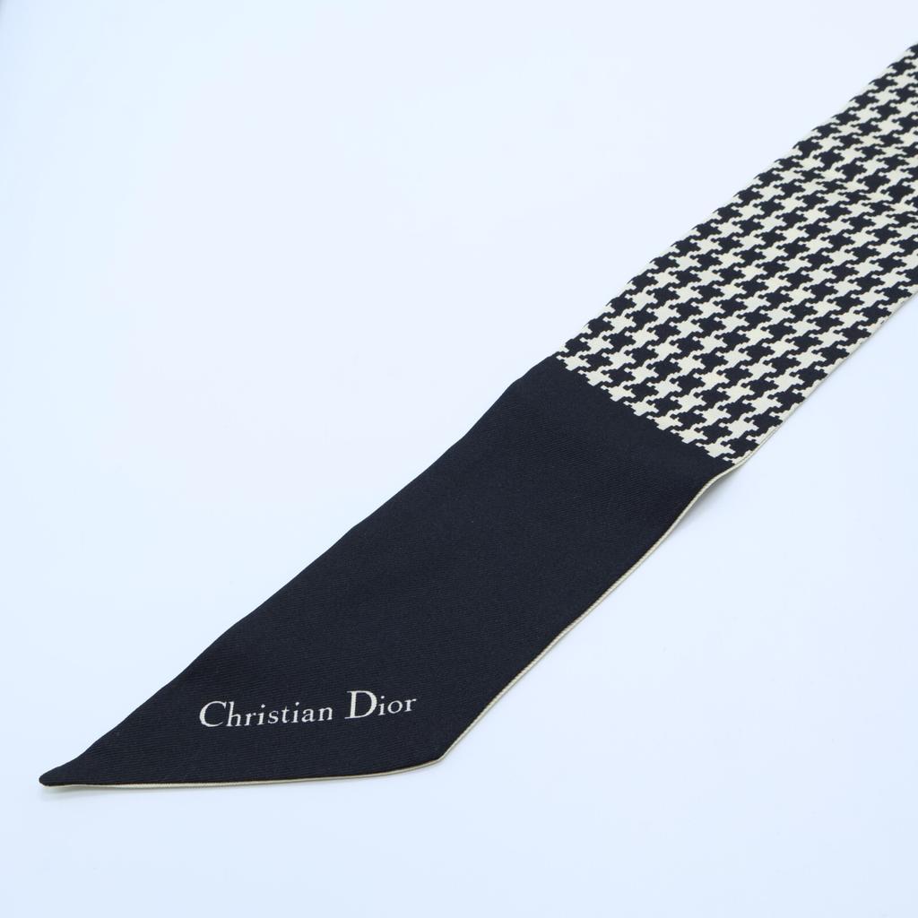 Dior [Beautiful Condition] Logo Mitza 100% Silk Scarf Ivoryx blackUsed