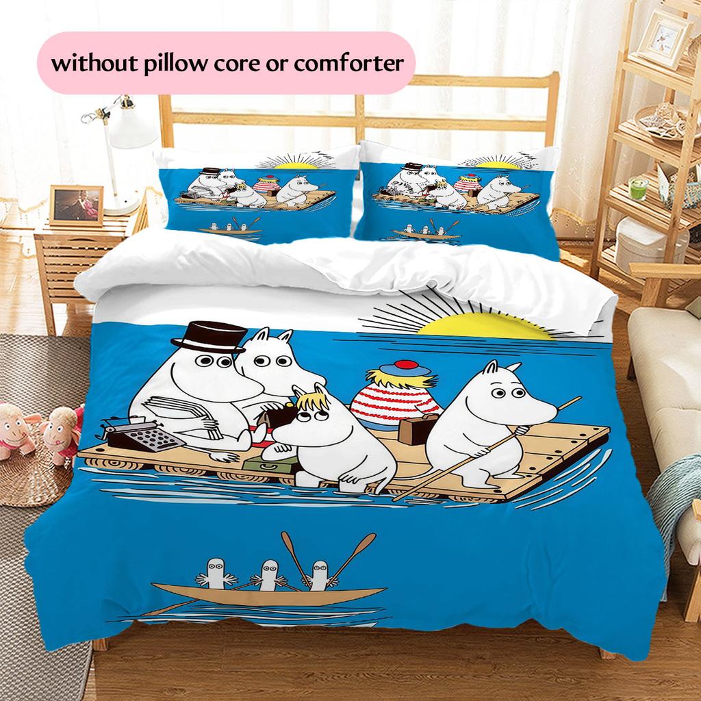 Moomin Pattern Bedding Home Decoration Birthday Gift ( 1 duvet cover + 2 pillowcase, without core),fan merchandise.