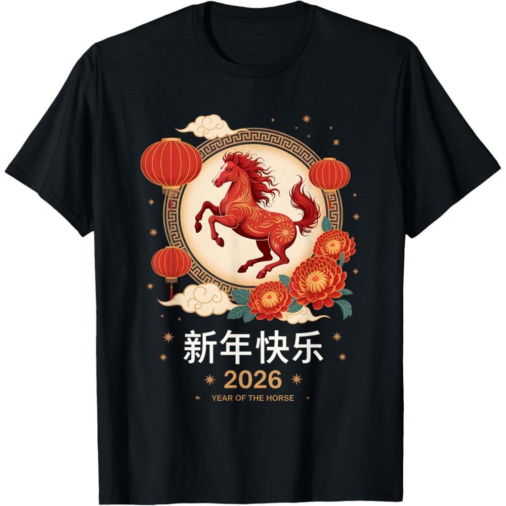 2026 Year of The Horse Women TShirt Chinese New Year Red Horse Graphic Tshirt Chinese New Year Casual Short Sleeve Clothing S