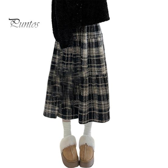 

Юбка шерстяная с высокой талией, женская клетчатая юбка с оборками и строчкой, юбка-трапеция, осенне-зимняя шерстяная юбка на каждый день XL темно-синий
