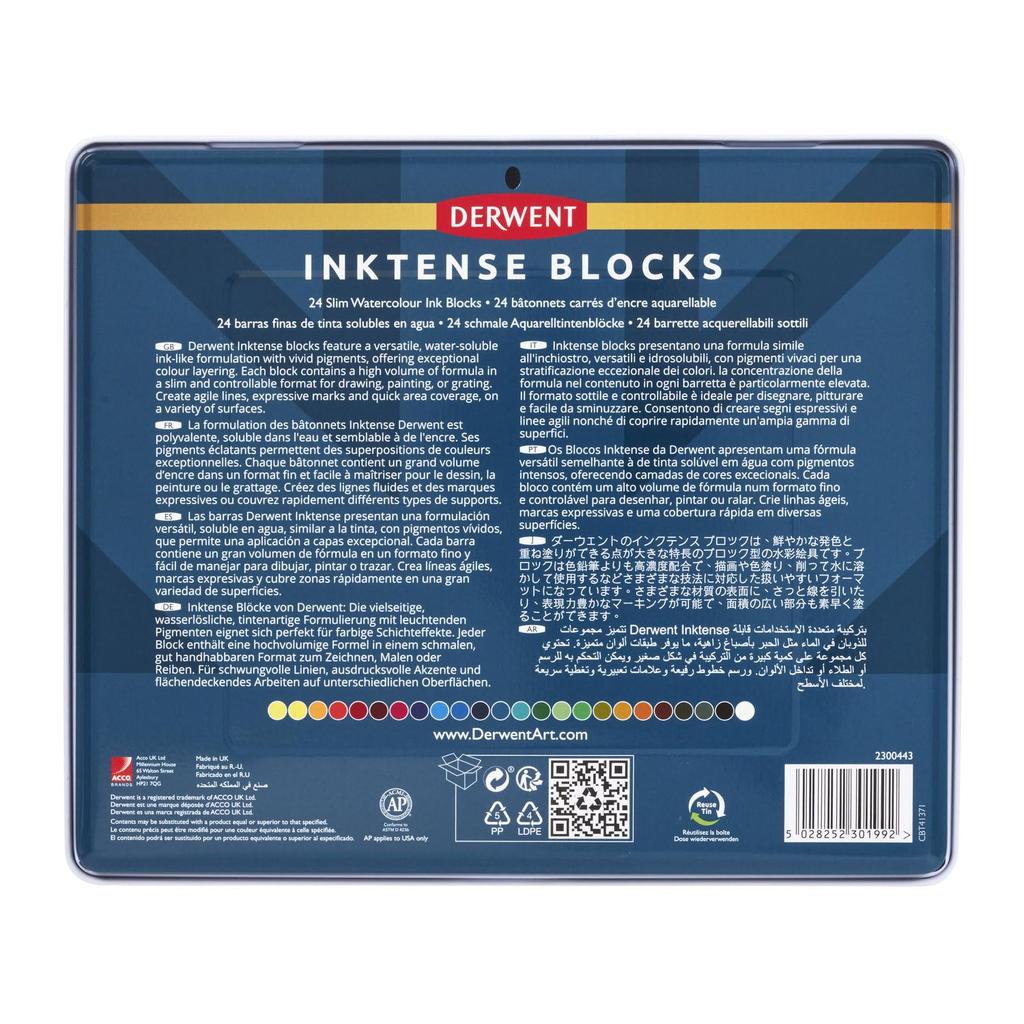 Derwent Watercolour Inktense Metal Set of 24 2300443 Blocks, Case, Colours,