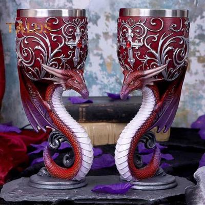 Dragon Wine Goblet Cat Chalice Cup Stainless Steel Resin Gothic Macabre Halloween Decorative Bar Whiskey Cocktail Drinking Glasses for Beer Wine