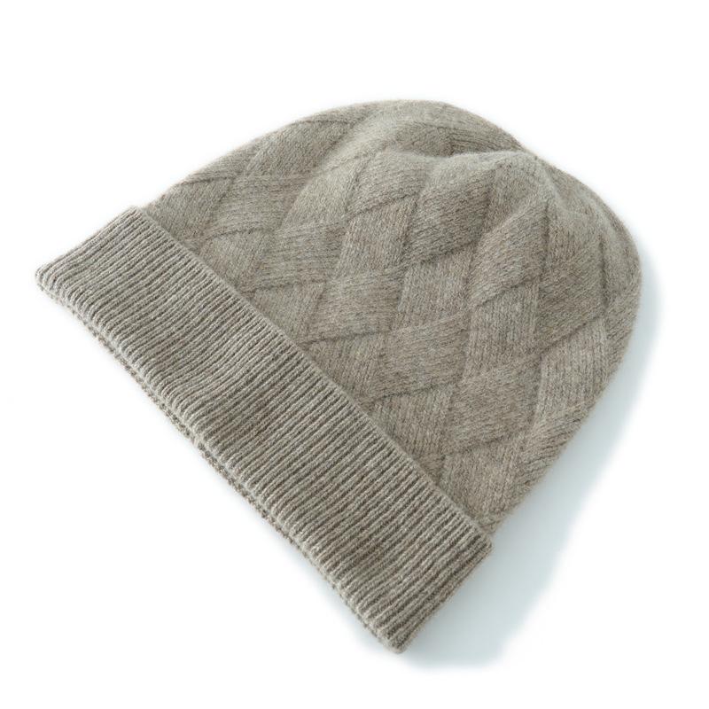 % Merino wool knitted wool hat, seat knitted, thickened thermal bag head hat, universal cold hat for men and women