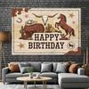 2D Western Happy Birthday Photography Backdrop, Cowboy Horse & Cactus Decor