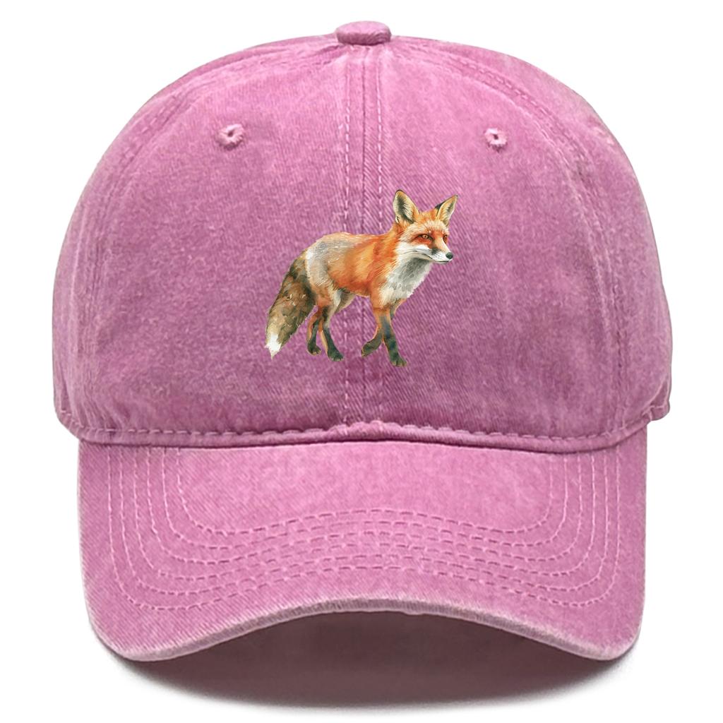 1 pcs Fox Print Snapback Hat Washed Cotton Caps For Woman Retro Vintage-Inspired Adjustable Caps Ideal Choice For Casual Cap