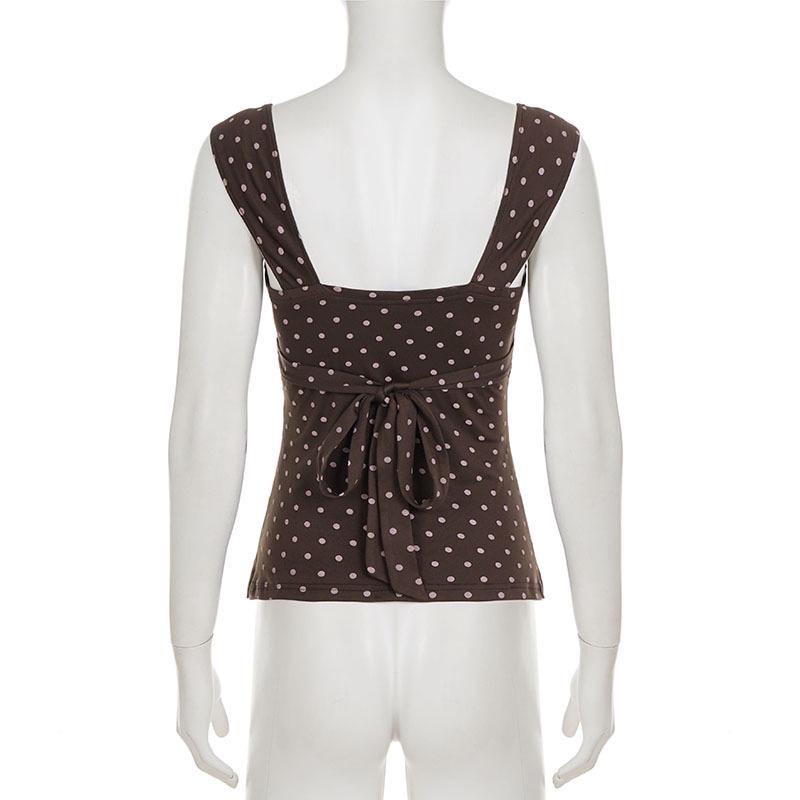 2026 Women's Retro Polka Dot Sleeveless Slim-Fit Square Neck Tank Top