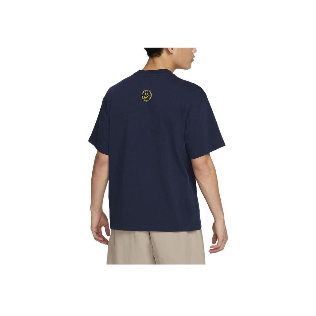 Nike Smiley Cartoon Floral Logo Print Round Neck Short Sleeve T-Shirt Men Tops Blue DV0683-419