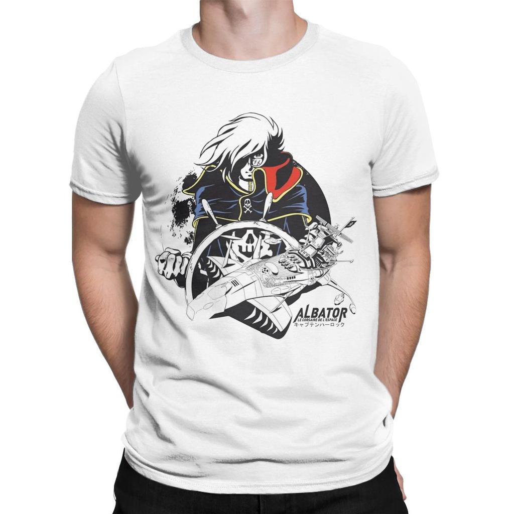 Space Pirate Captain Harlock Albator T Shirt Men's 100% Cotton Funny T-Shirt Round Collar Tee Shirt Short Sleeve Tops Adult