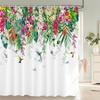 Flowers Butterfly Pattern Shower Curtains Bathroom Curtains Waterproof Polyester Bath Curtain with 12 Hooks Shower Curtain