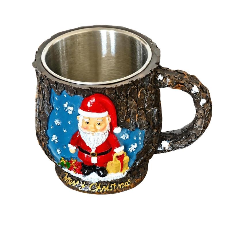 Christmas Tea Cup with Holiday Relief Pattern, Molded Shell, Metal Inner Cup for Gift Use and Winter Table Service