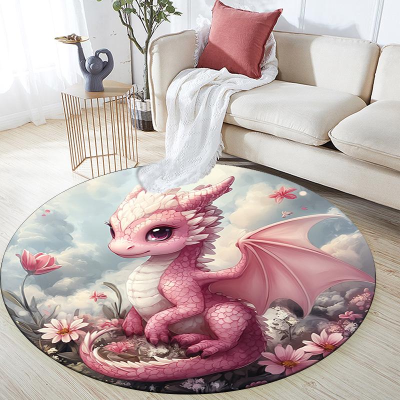 Pink Dragon Round Area Rug,Carpet Rug for Living Room Bedroom Sofa Playroom Decor,Non-slip Floor Mat