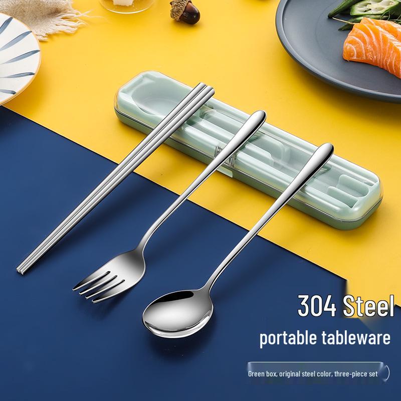 In-Stock Stainless Steel Portable Cutlery Set: Travel Flip-Top Case with Fork, Spoon, and Chopsticks