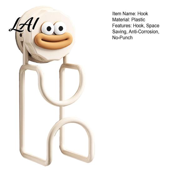 Strong Adhesive Free Hook for Tiles Suction Cup Washbasins No Punch Heavy Duty Vacuum Hanger Double Multiple Washbasins Cartoon Design Reusable Anti