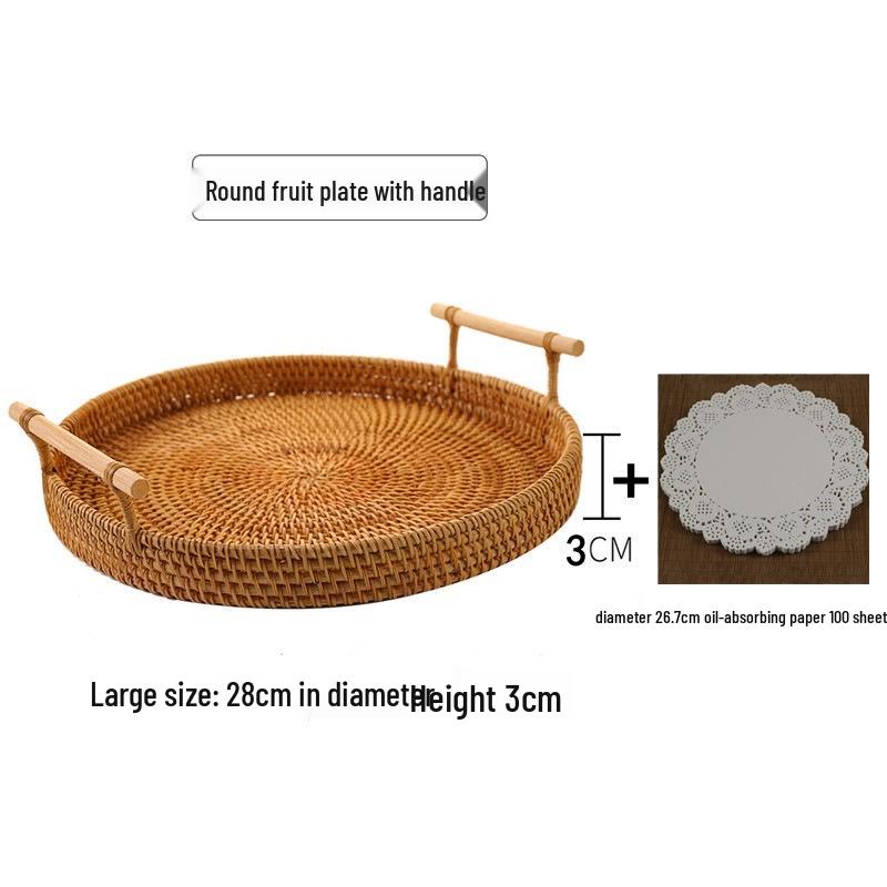 Panier à pain et à fruits en rotin tissé à la main - Plateau en bambou pour rangement et décoration de la maison