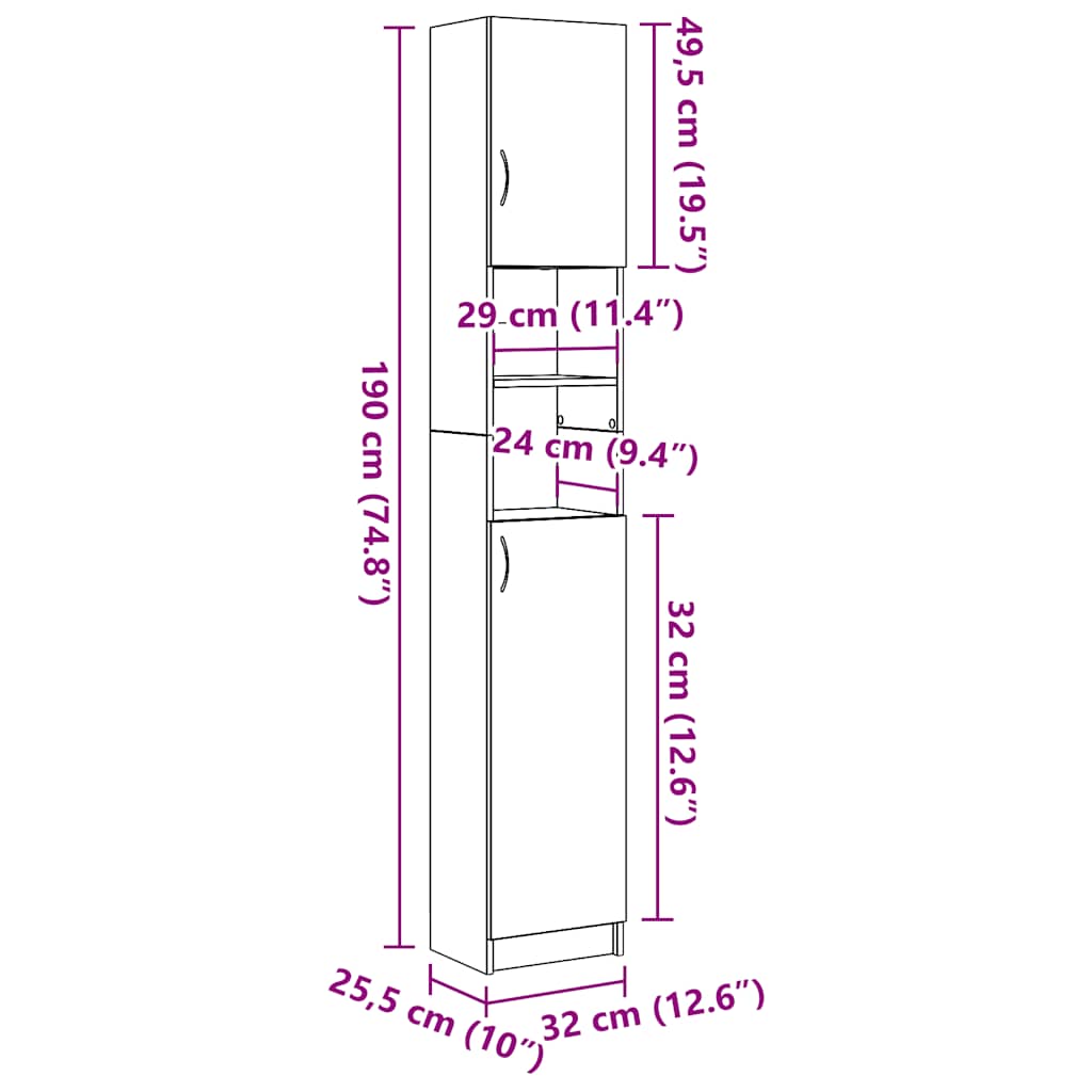 Bathroom Cabinet Artisan Oak 32 X 25.5 X 190 Cm Particleboard