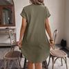 Ladies' Elegant Solid Color Button Up Front Short Sleeved Dress, V-neck, Short Sleeved - Casual, Casual Clothing | V-neck Dress | Short Sleeved Dress