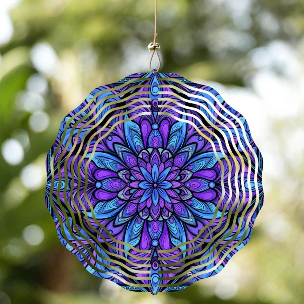 Bohemian Style 10 Inch Metal Wind Spinner Vibrant Mandala Design Garden Decor for Patio Lawn Balcony All Season Outdoor