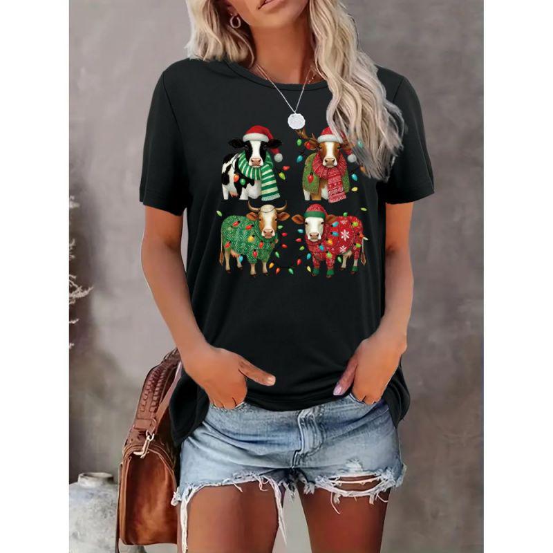 

Summer Cartoon Print Round Neck T-Shirt Small
