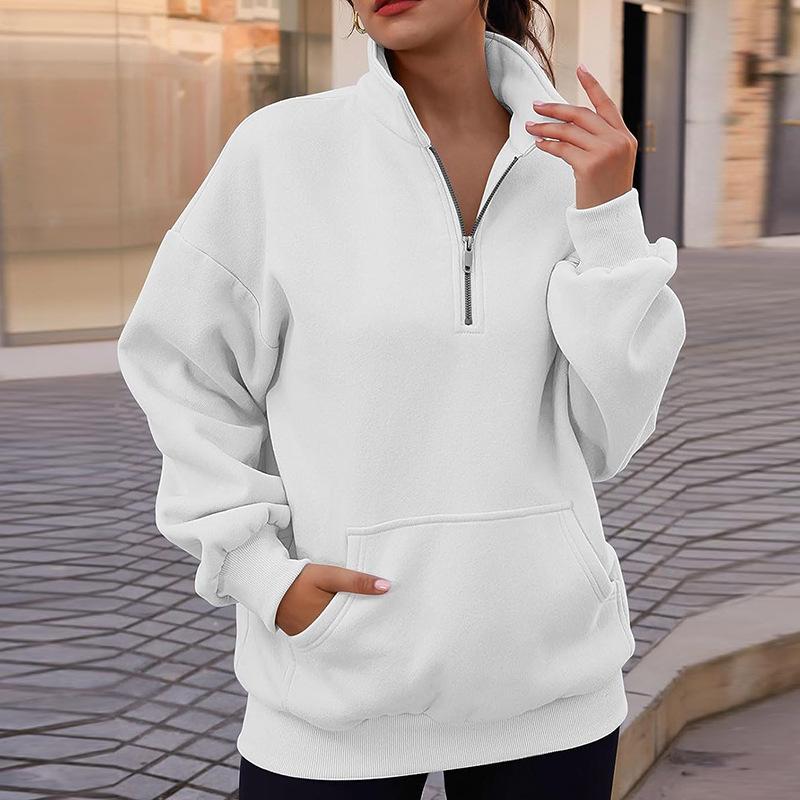 2025 Europe, America, Amazon cross-border autumn and winter new fashion thermal zipper stand-up collar solid color casual T women's sweater