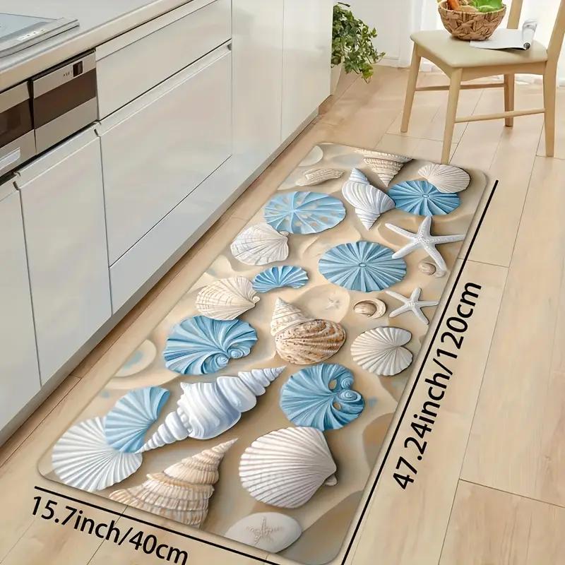 Beach Conch Shell Starfish Kitchen Mat Welcome Doormat Decor Corridor Balcony Laundry Room Rug Bathroom Anti-slip Floormat Decor