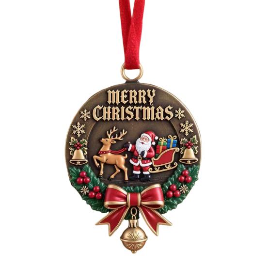 Christmas Ornaments Double-Sided Acrylic Santa Claus Bell Hanging Decor for Tree Home Store Festive Holiday Party Decoration