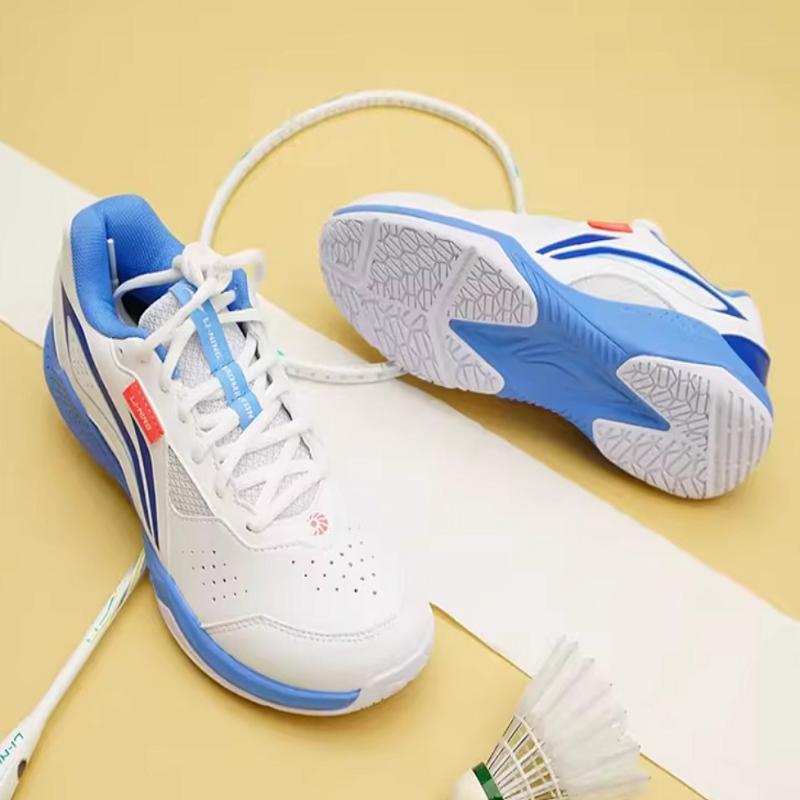New LiNing Slip Resistant Breathable Lightweight Low Top Badminton Shoes Unisex White Blue AYTU019-4