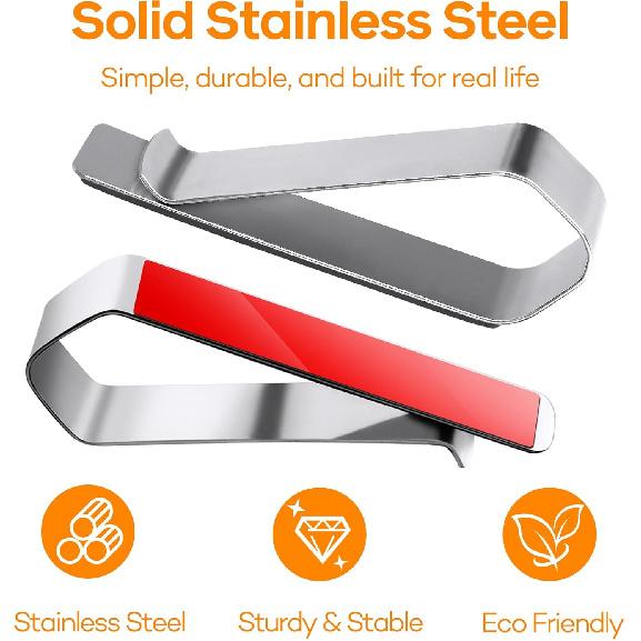 6-Pack Stainless Steel Clips with 3M Adhesive – DIY Sun Visor Mounting Kit for Photo Frames (Not Included) – Strong Hold Car Visor Accessory for