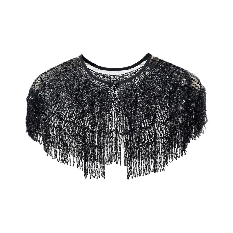 

Thin Polyester Sparkling Border Wrap Highlighting Complex Embroidery For Travel Accessories And Formal Instances чорний