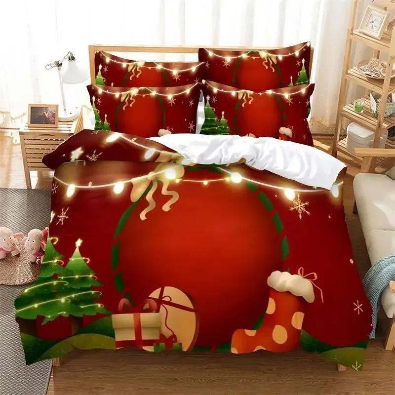 Christmas Bedding Set Polyester Duvet Cover Quilt Comforter Pillow Case 3D Red Double Full King Queen Twin Single Bedroom