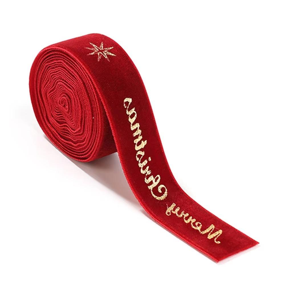 High-Quality Wired Velvet Ribbon 2.5CM Width Christmas Packaging Ribbon  Bow Making