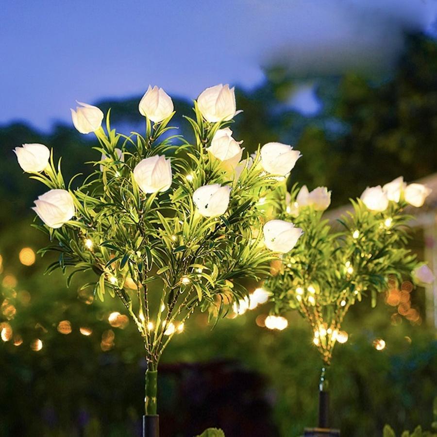 

LED solar 7-head gardenia outdoor courtyard lights for landscaping, garden balcony atmosphere decoration, lawn lights 7 heads of pink теплый белый