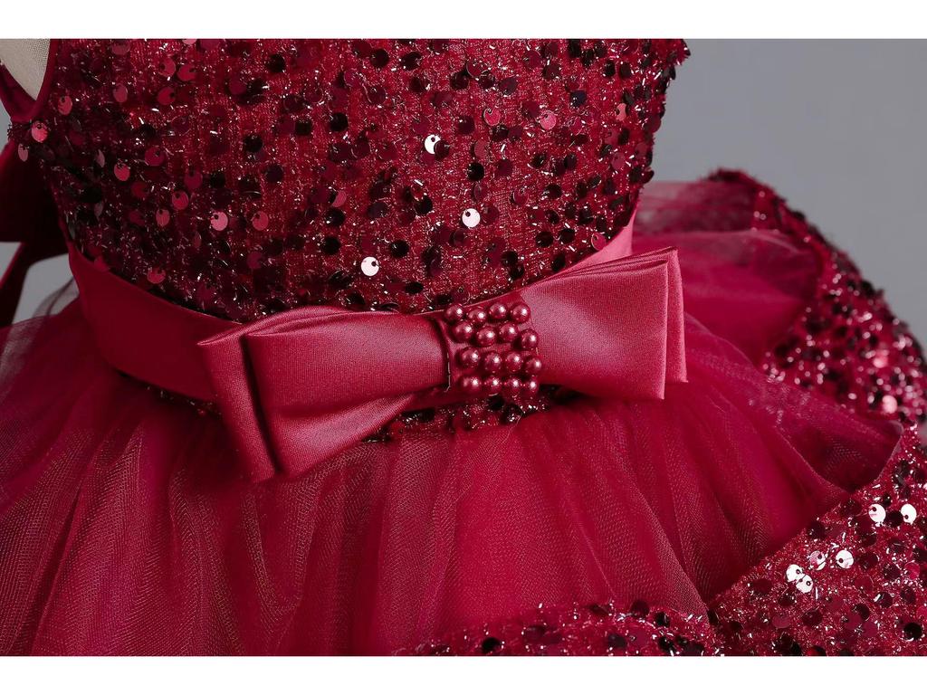 Rotes Pailletten-Prinzessinnenkleid für Mädchen - Geburtstags-, Bankett- & Bühnenoutfit