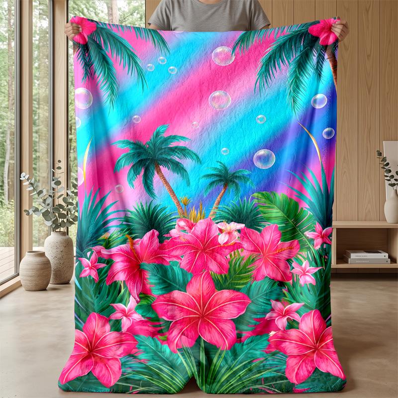 Vibrant Tropical Flowers Theme blanket Lightweight Warm Flannel Blanket Decorative Throw Blanket for Home Decoration