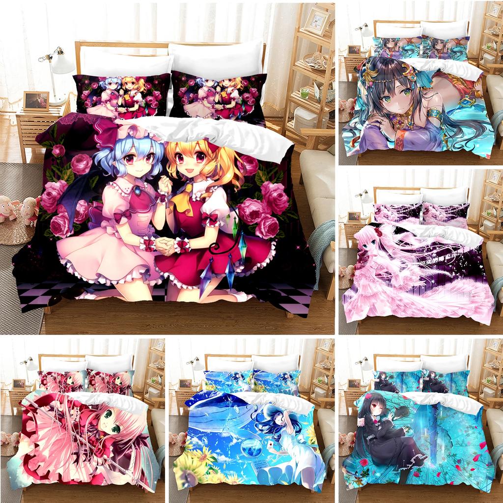 Anime Tjej Sängkläder Set Tecknad Mode 3D-tryck Täcke Lyx Queen King Singel Påslakan Set Hemtextil Dekor Modernt