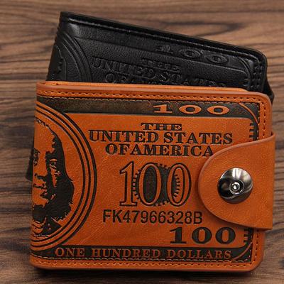 Men's Retro Bifold Wallet with US Dollar Pattern - Ultra-light, Multifunctional, Multi-Card Slots, Snap Closure