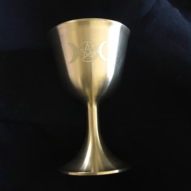 Ritual Cup Altar Goblet Wicca Gold Plating Brass Ceremony Moon Divination Astrological Tool Board Game Witchcraft Prop Supplies CN