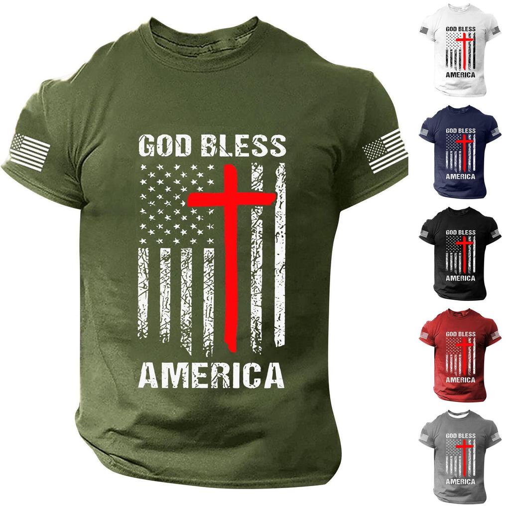 Men's Short Sleeve T-Shirt Independence Day Print Casual Summer Top Patriotic Party Tee