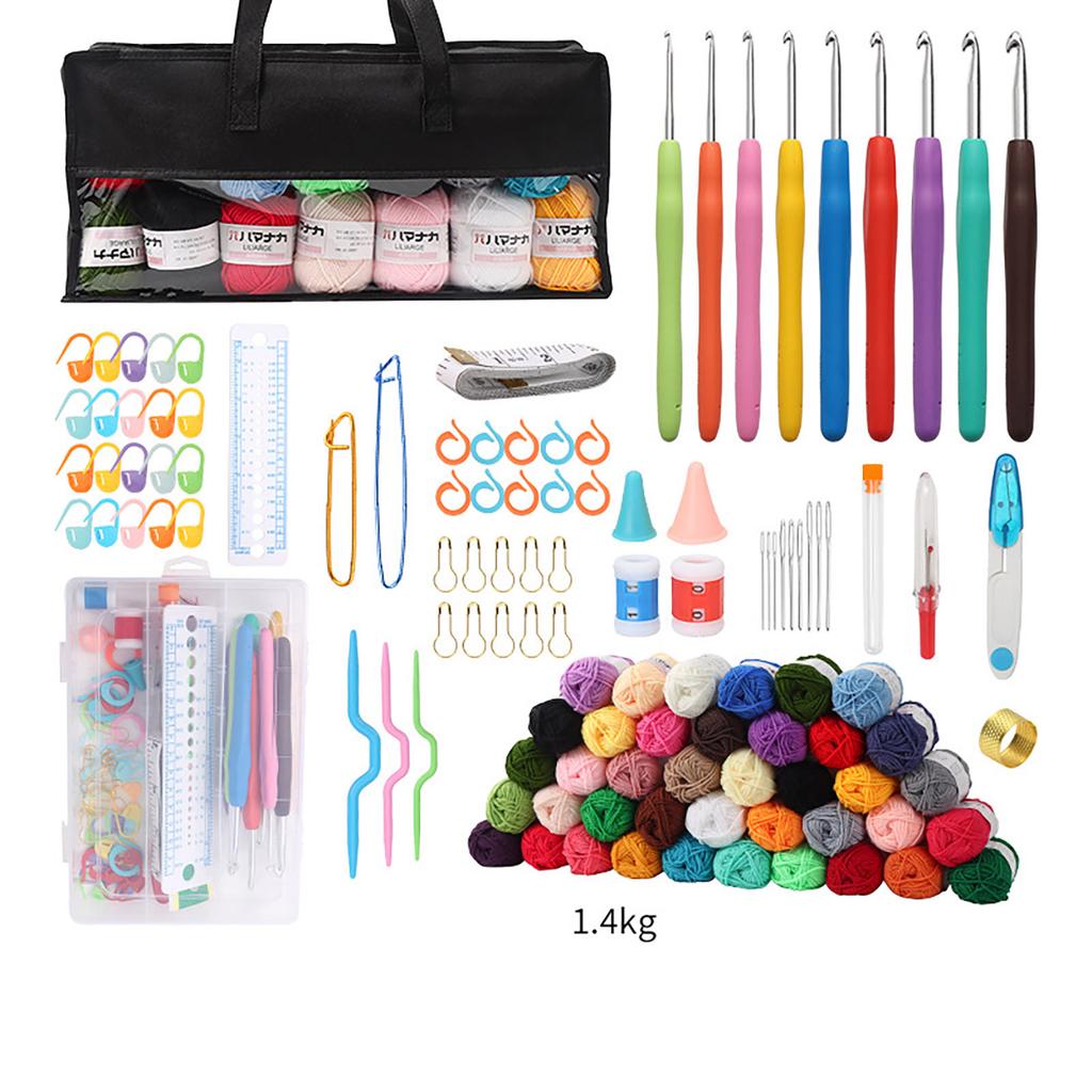Ergonomic Crochet Hook Set with 40 Color Crochet Yarn Beginner Crochet Hook Set with Knitting Accessories Crochet Bag