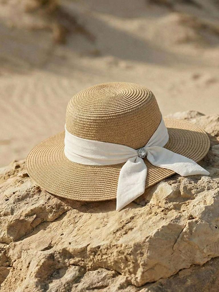 Summer Travel Beach Sunshade Straw Hat, New Fisherman Hat Women Hollow-Out Vacation Sunhat With Wide Brim